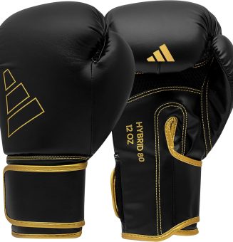 adidas Boxing Gloves - Hybrid 80 - for Boxing, Kickboxing, MMA, Bag, Training & Fitness - Boxing Gloves for Men & Women - Weight (6 oz, Black/Gold)