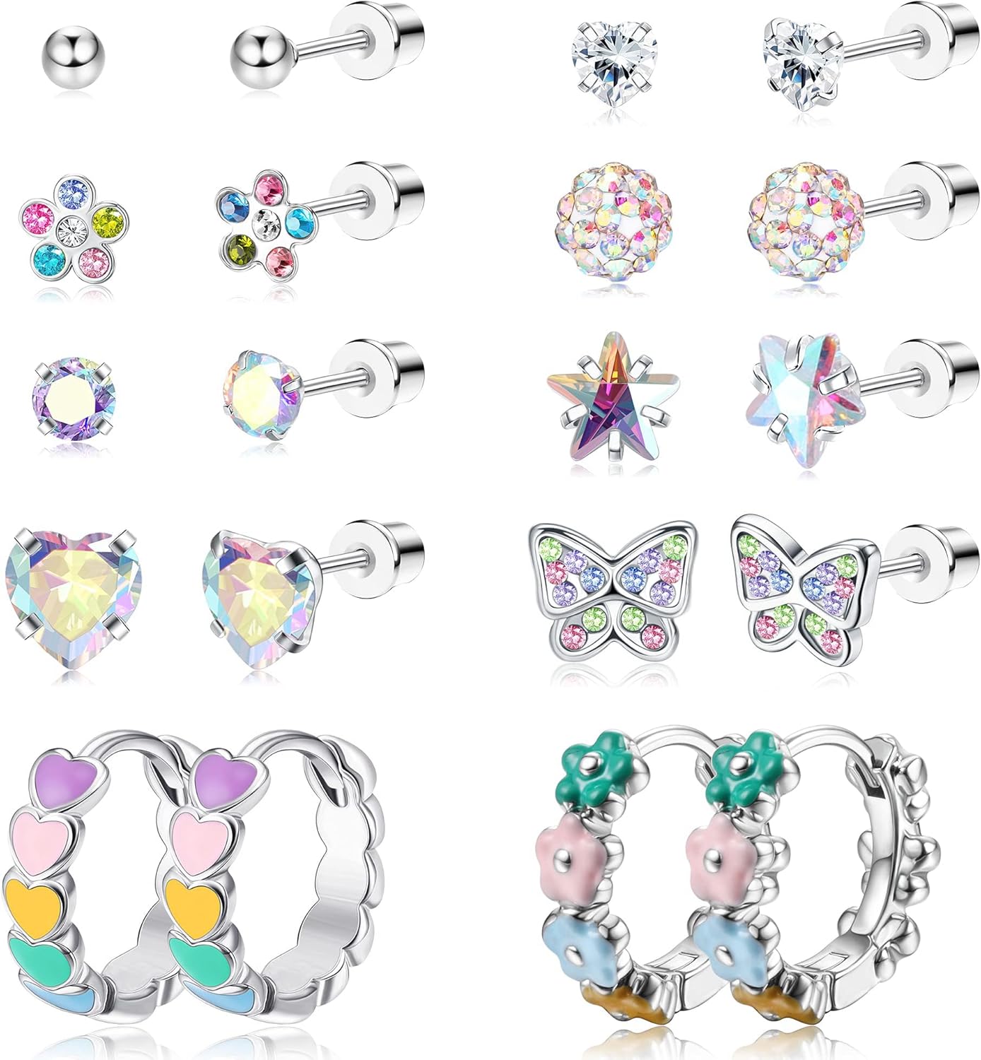 10ペア ピアス レディース 人気 ピアス ネジ式 アレルギー対応 蝶 花 ハート 星 ボール ピアス リング ジルコン サージカルステンレス316L プラチナ おしゃれ 女性 可愛い ピンク カラー ピアス アクセサリー 誕生日 プレゼント クリスマス 記念日 バタフライ ヘリックスピアス