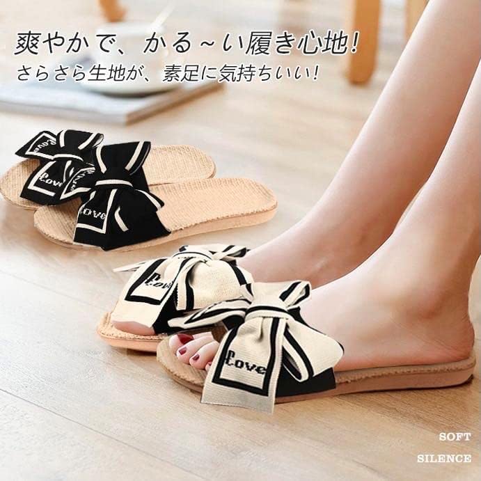スリッパ レディース 麻 室内 夏用 洗える ルームシューズ 前開き おしゃれ サンダル レディース リボン 可愛い 通気吸汗 涼し サラサラ 快適 静音軽量 滑り止め ルームスリッパ リネン 履きやすい - 画像 (7)